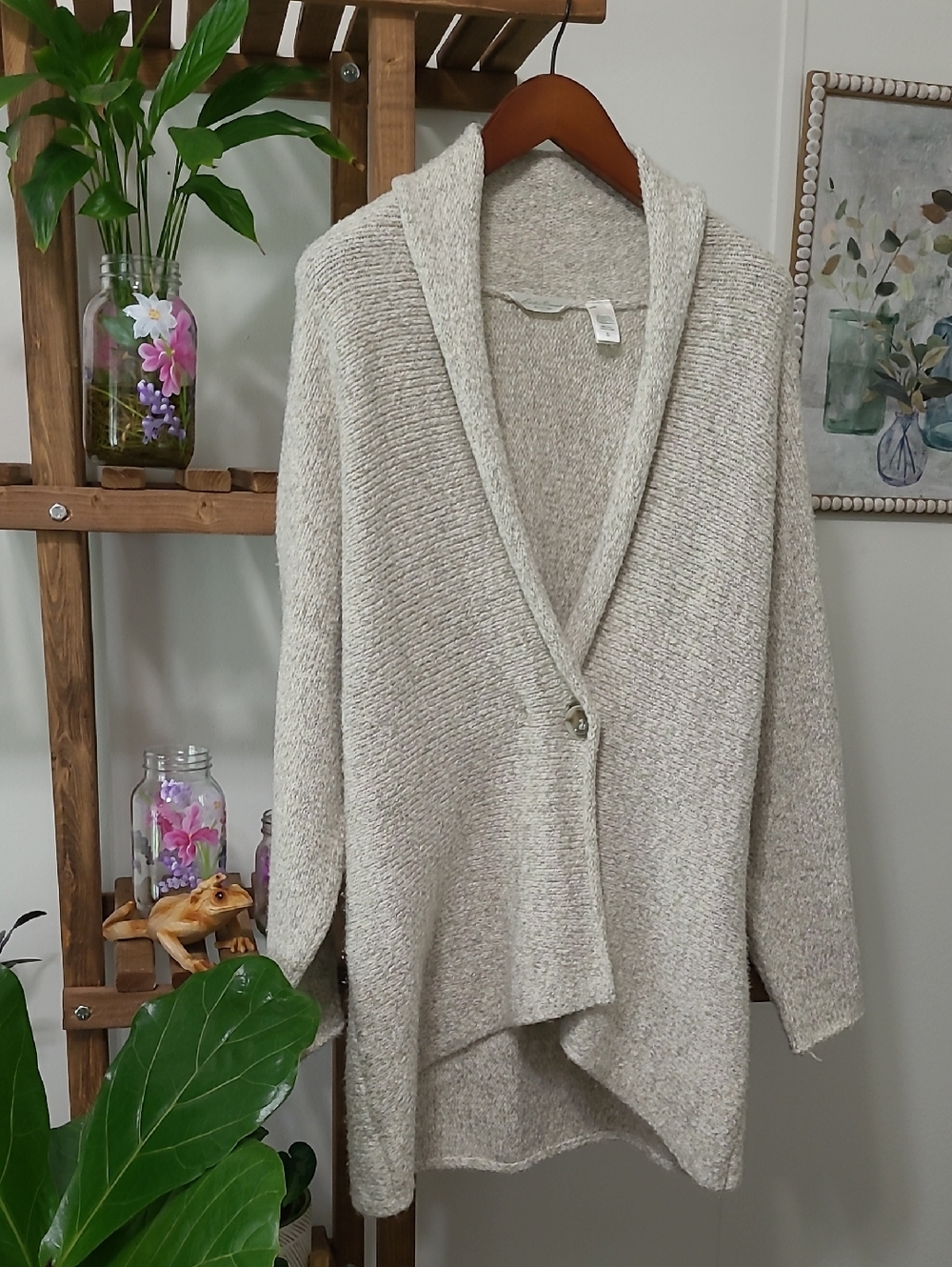 Eddie Bauer Cream Shawl-Collar Knit Cardigan